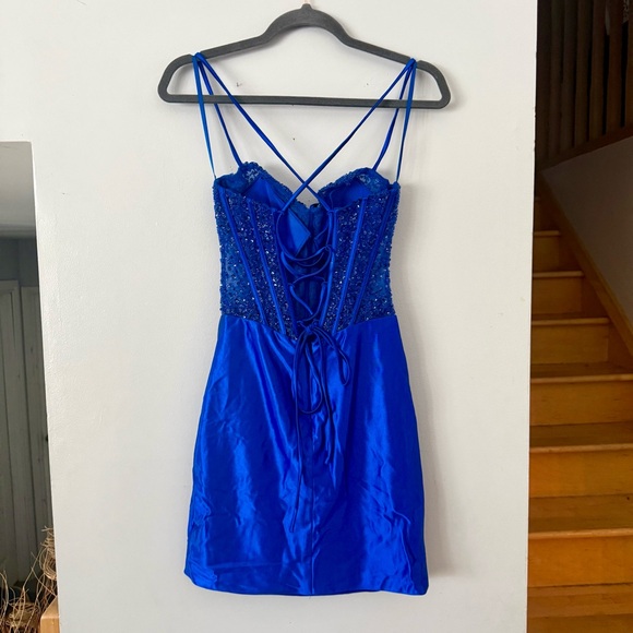 Electric Cobalt Cyber Glam Sequin Corset Mini 💙 Night Luxe Princess Dress - Picture 4 of 9